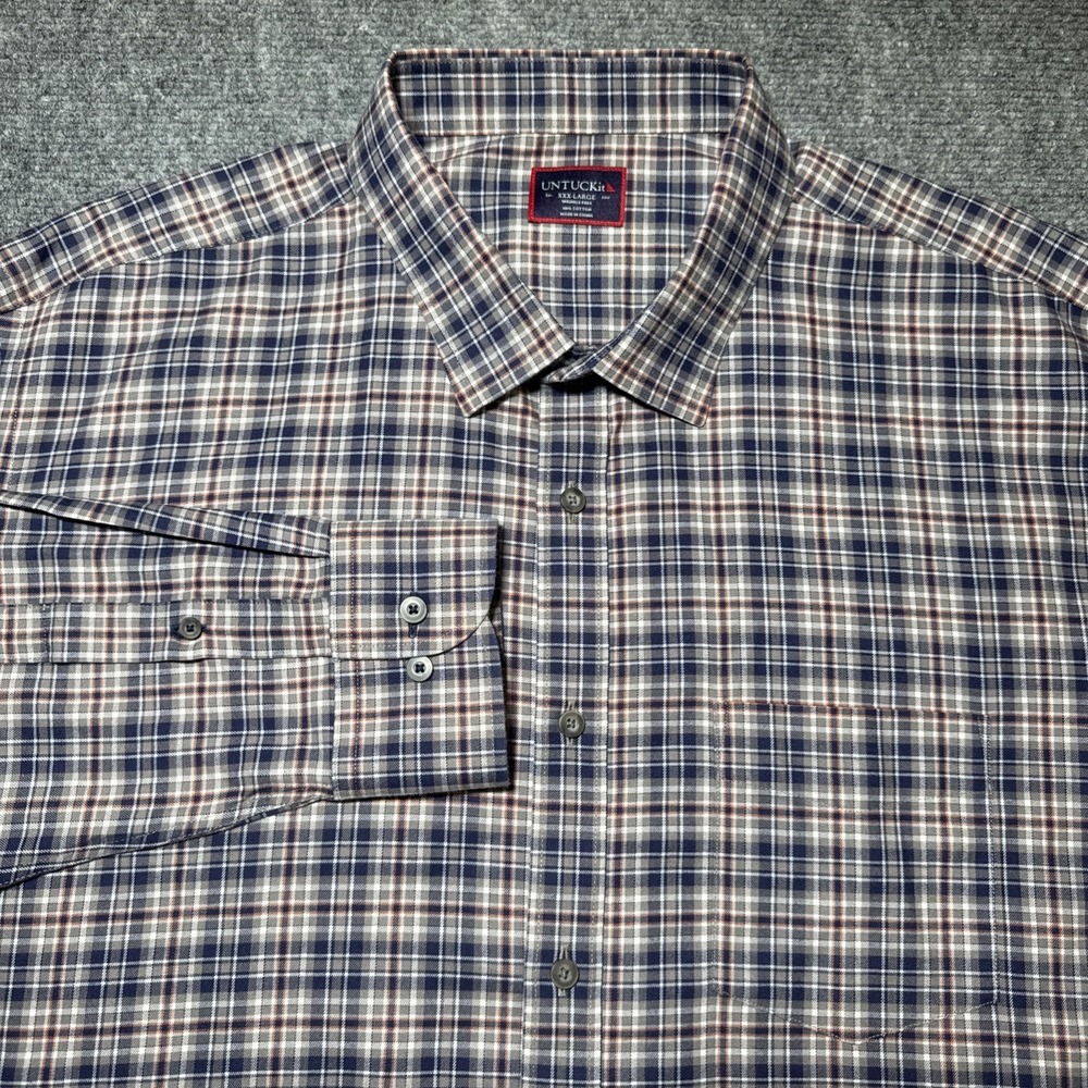 Untuckit‎ Shirt Mens 3XL Blue Brown Wrinkle Free Button Up Long Sleeve Plaid